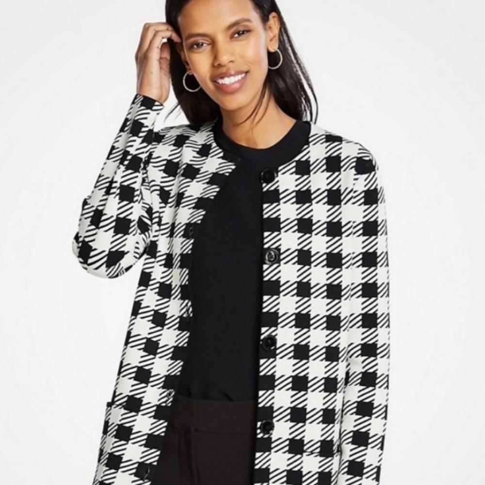 Ann Taylor Gingham Coatigan 🌷